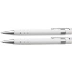 Lakkozott tollkészlet, fekete tollbetéttel, tolltartóval, fehér (6633-02)